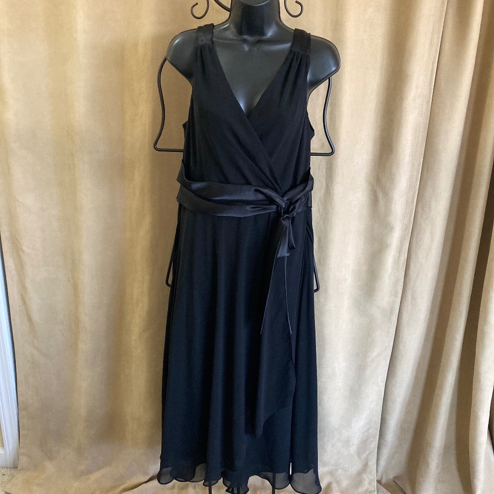 Evan-Picone Chiffon Midi Cocktail Dress, Black, size 16